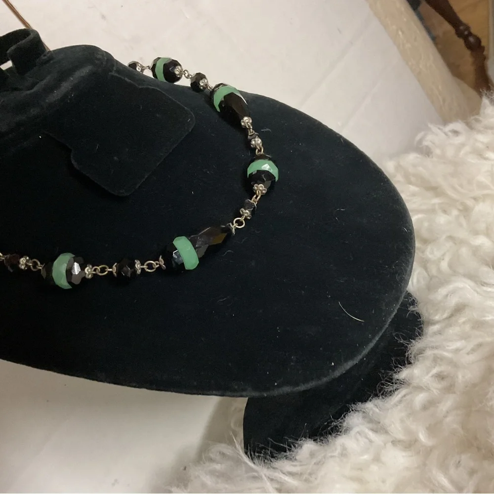 Vintage Green and Black glass bead mid century modern necklace